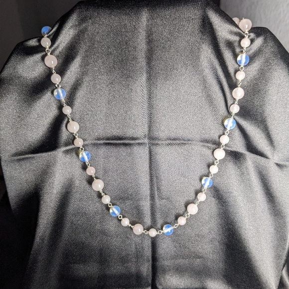 Moonstone Rose Quartz Crystal Necklace Handmade Artisan Silver Unique Natural - Picture 10 of 10